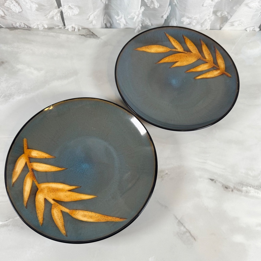 Baum Olive Leaves Collection Dinner Plates 11.5" Lot of‎ 2 Speckled Blue Tan